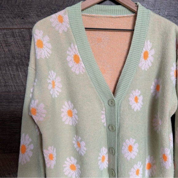 Y2K Floral Print Knit Cardigan Sweater One Size - Picture 3 of 5
